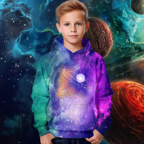 Boys 3D Graphic Galaxy Space Hoodie Long Sleeve 3D Print Spring Fall Winter Fashion Streetwear Cool Polyester Kids 3 12 Years Outdoor Casual Daily Regular Fit 2024 AU 27.99