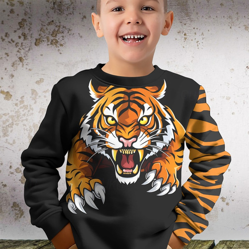 Boys 3D Tiger Sweatshirt Pullover Long Sleeve 3D Print Fall Winter Fashion Streetwear Cool Polyester Kids 3 12 Years Outdoor Casual Daily Regular Fit 2024 JP 2271