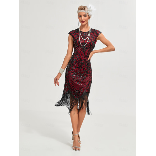 1920s christmas party dresses ZAPAKA Women Black 1920s Sequin Dress Fringed Vintage Party Dress, Black / 2XL