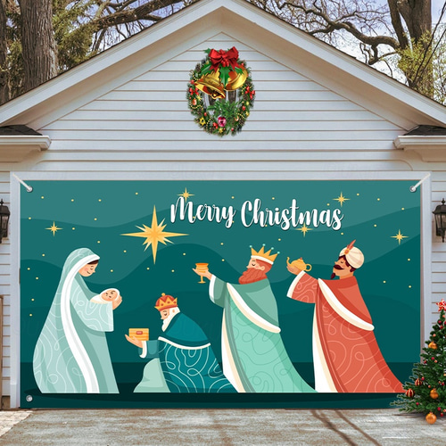 Bannière de décoration de porte de garage de Noël Grande toile de fond de Noël Arrière-plan de photographie Happy New Year pour fête de Noël intérieure et extérieure Décoration murale, Sapin de