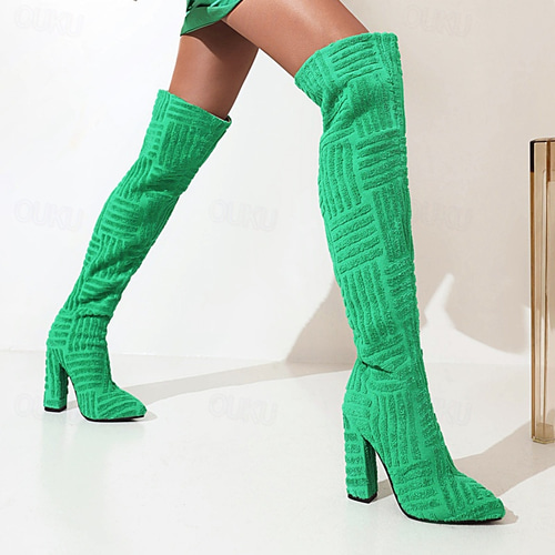 Women s Boots Suede Shoes Sock Boots Plus Size Daily Solid Color Over The Knee Boots Thigh High Boots Chunky Heel Fashion Sexy Classic Suede White Orange Green 2024 US 43.99