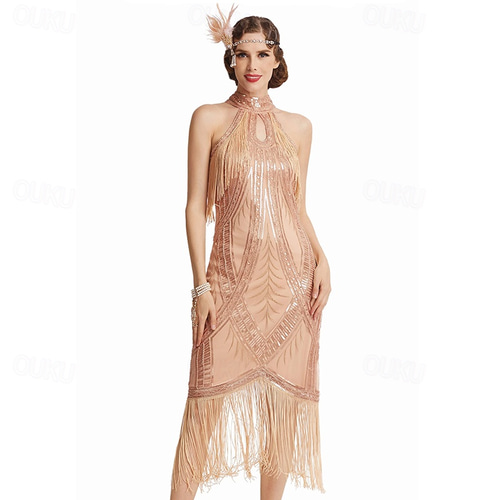Roaring 20s 1920s Midi Dress Flapper Dress Cocktail Dress Sleeveless The Great  Gatsby Charleston Wedding Guest Sequins Tassel Fringe Halter Neck Fancy  Dress Women's New Year Masquerade Prom Evening 2026 -  41.99