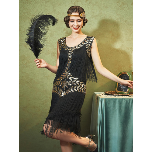 white christmas dresses Zapaka Women Sparkly White Sequined 1920s Flapper Dress with 20s Accessories, White / M main image 0