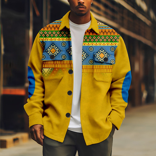 Bohemian Argyle Bandana Print Vintage Tribal Men's Shirt Bohemian Argyle Bandana Print Vintage Tribal Men's Shirt