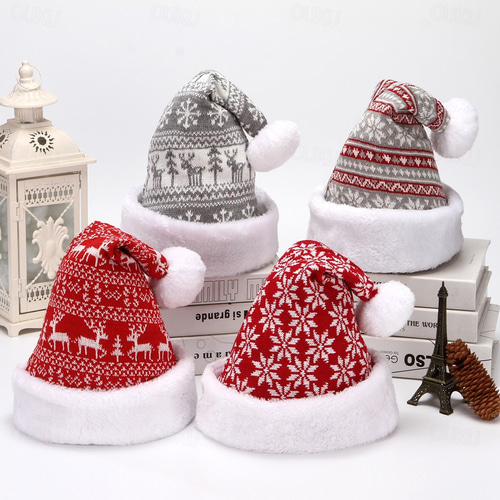 Cappello Babbo Natale Adulto In Velluto Rosso Extra Spesso - Unisex, Con Pelliccia Sintetica, Circonferenza 64 Cm, Altezza 44 Cm