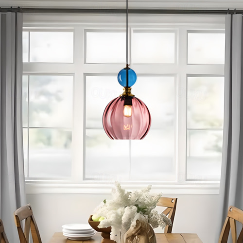 Glas-Pendelleuchte im nordischen Stil, kreativer Hängelampenschirm aus farbigem Glas, Unterputz-Deckenleuchter, einzelne Pendelleuchte mit E27-Schraube, Café-Dekorationsbeleuchtungskörper 110–240 V 2026
