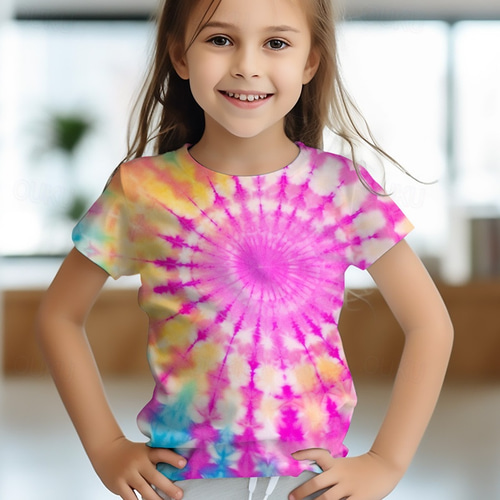 Voor meisjes 3D Tie Dye T shirt Overhemd Korte mouw 3D afdrukken Zomer Lente Actief Modieus leuke Style Polyester Kinderen 3 12 jaar Strakke ronde hals Buiten Casual Dagelijks Normale pasvorm 2024 9.8...