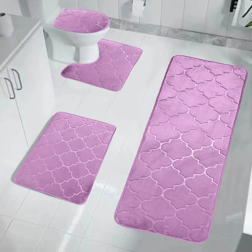 Tappetino Da Bagno Morbido Antiscivolo Motivo Floreale Rosa 60x65 Cm - Lavabile In Lavatrice Per Bagno, Cucina, Camera Da Letto - Viola Scuro