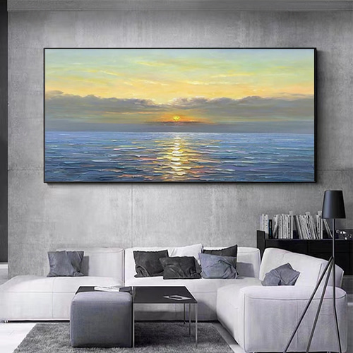 手描き油絵 sunset 夕陽 額付 インテリア 油彩画 肉筆絵画
