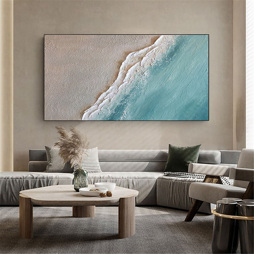 2026年 白い海波油絵手描きの大きなテクスチャ海の風景画家の装飾絵画
