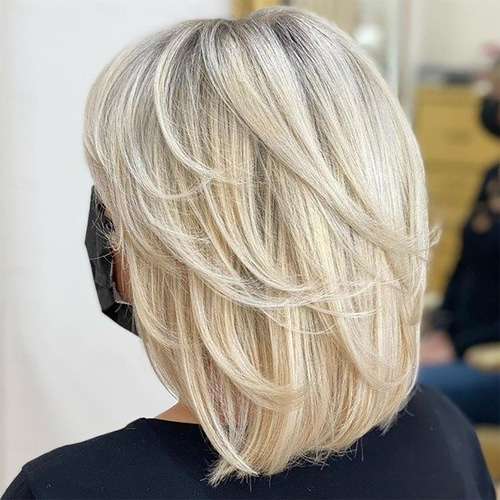 Short layered blonde wig discount