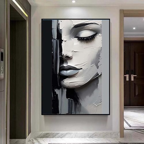 2026年 キャンバスアート 絵画 抽象的 女性 人物 手描き 黒と白の人物