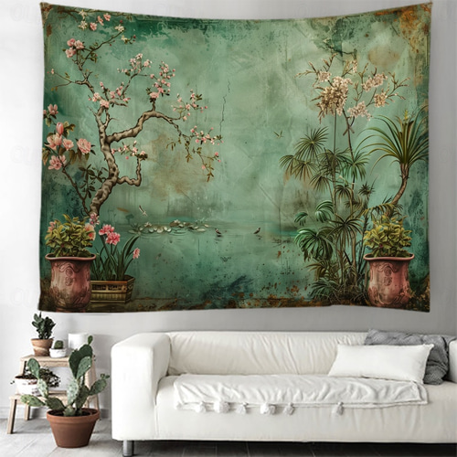 2024年 ヴィンテージ 油絵 花 吊り下げタペストリー 壁アート 大型 