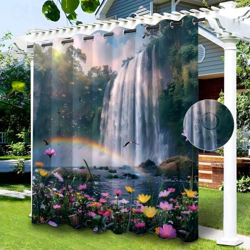 Hiseng Rideau Extérieur Imperméable – Feuillage Tropical, œillets Inox, Multi-tailles, Protection Solaire Et Intimité