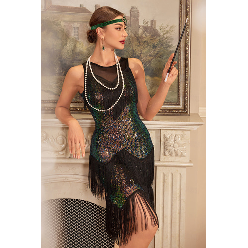 flapper dress homecoming Wedtrend Women's Roaring 20s Sequins Dress Champagne Spaghetti Straps Gatsby  Fringed Flapper Dress – WEDTREND main image 1