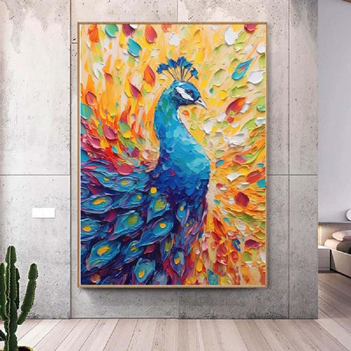 リビングルームの壁画垂直芸術の油絵玄関ホールのポーチ壁\r\r 掛け絵画（孔雀の絵 孔雀 | Libli-Art