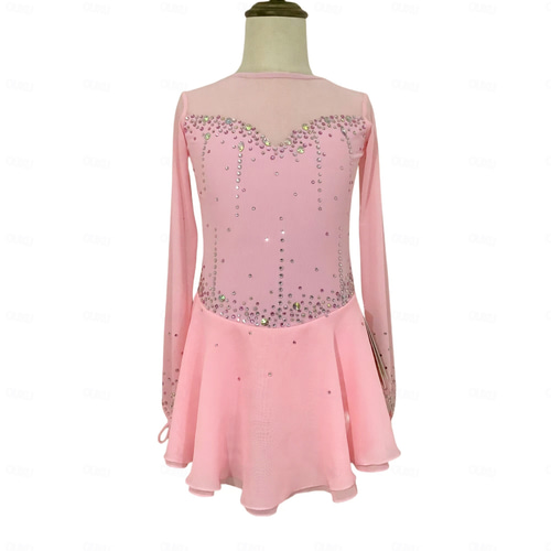 Figure Skating Dress Women's Girls' Ice Skating Dress Black Pink Orange  Thumbhole Spandex Mesh Stretchy Professional Training Practice Skating Wear  Thermal Warm Classic Crystal / Rhinestone Long 2026 - CAD $555.99