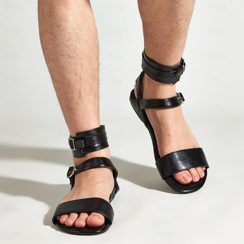 Handmade Men's Genuine Black Leather Gladiator Sandals – Ankle Strap, Roman/Greek Style