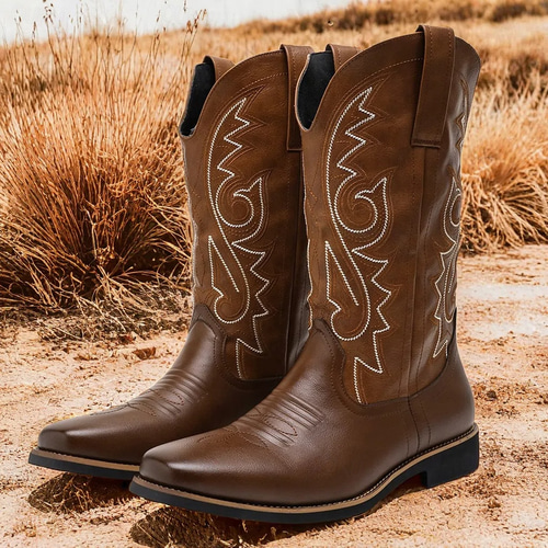Bottes Western Cowgirl Cuir Noir Brodé, Fermeture éclair, Pointure US 7.5 / UK 5