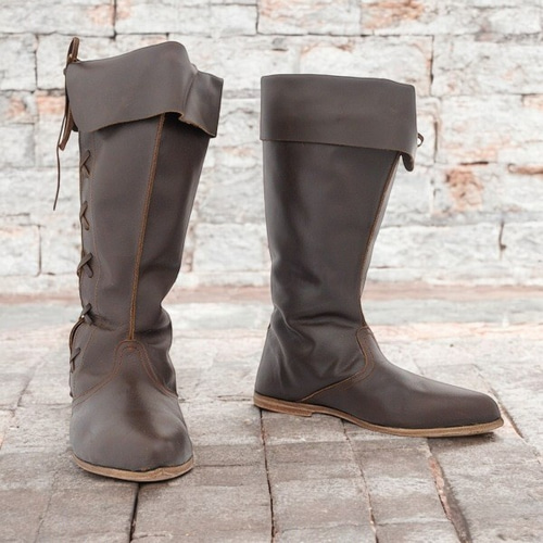 Bottes Médiévales En Cuir – Renaissance Viking – Lacets – Semelle Cuir – Homme