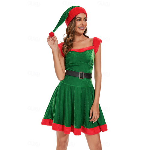 sexy green christmas dress Mrs. Claus Green Velvet Halter Mini Dress Holiday 2 Pc Costume – AMIClubwear