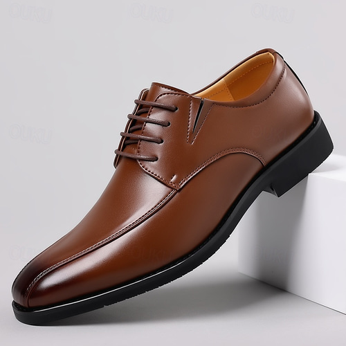 Men's Brown Faux Leather Dress Shoes with Lace-up Design, Elegant Formal  Footwear for Office, Weddings and Special Events 2026 - kr. 499