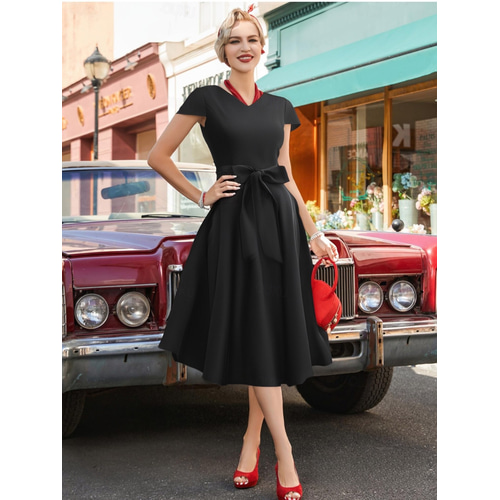fancy dress cocktail theme Retro Vintage 1950s Rockabilly Knee Length Dress Cocktail Dress Swing Dress  Cap Sleeve Solid Color A-Line Fit & Flare Fancy Dress Women's Christmas  Valentine's Day Party Homecoming Retro Theme Party 2026 -