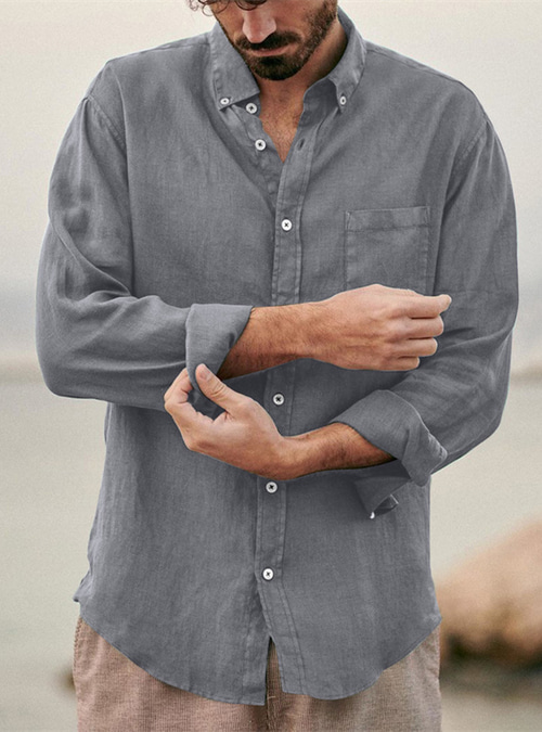 Camisa De Lino NIBESSER Para Hombre - Manga Larga Verano (varios Colores)