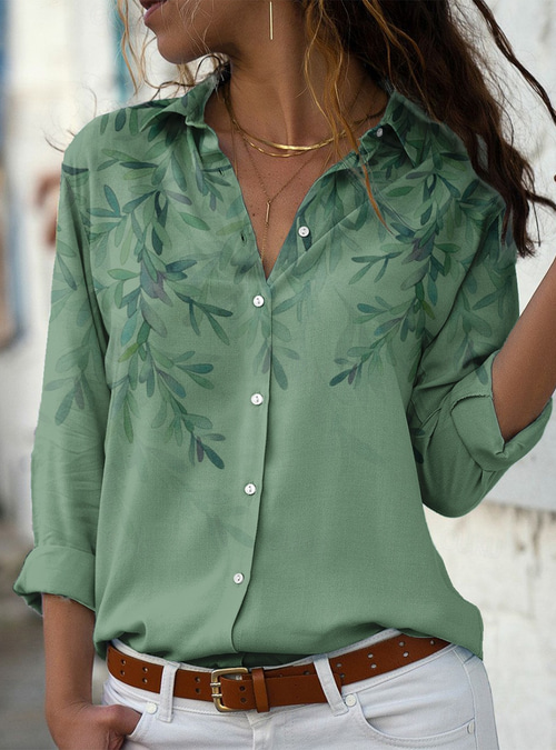 Spring outlet Summer Fall Floral Print Collar Long Sleeve Women Casual Top Shirt Blouse