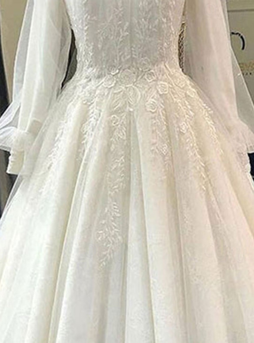 Engagement Vintage 1940s / 1950s Formal Wedding Dresses Ball Gown High Neck  Long Sleeve Court Train Lace Bridal Gowns With Pleats Appliques 2026 -   325.99