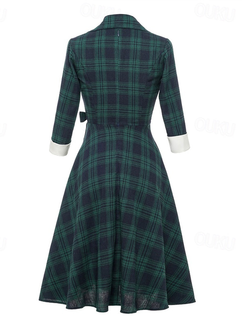 Women's Tartan Dress Swing Dress Plaid Dress Vintage Dress Green Red Long  Sleeve Plaid Lace up Winter Fall Shirt Collar Mature Winter Dress Fall Dress  2022 S M L XL XXL 2026 -  39
