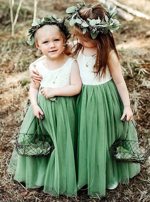 A-Line Floor Length Flower Girl Dress Wedding Party Girls Cute Prom Dress  Lace with Ruching Tutu Lace Back Fit 3-16 Years dress to impress 2026 -   196