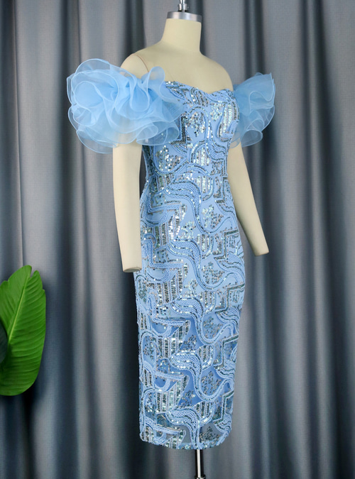 Sheath Sequin Party Dresses Floral Dress Cocktail Party Wedding Party Tea  Length Sleeveless Off Shoulder dress to impress 2025 2026 -  86