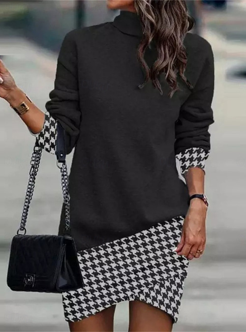 Women's Black Dress Work Dress Casual Dress Sheath Dress Fashion Winter  Dress Daily Mini Dress Print Stand Collar Long Sleeve Leopard Floral Loose  Fit Black White Yellow Fall Winter XXL 2026 -