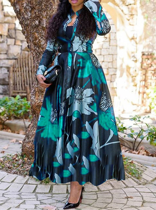 Women's Long Dress Maxi Dress Casual Dress Swing Dress Print Dress Fashion  Streetwear Mature Outdoor Vacation Daily Regular Fit Floral Long Sleeve  Split Neck Red Purple Green Dark Blue Fall Winter 2026 -