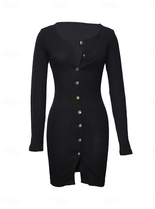 black button down bodycon dress Lights Out Mini Dress