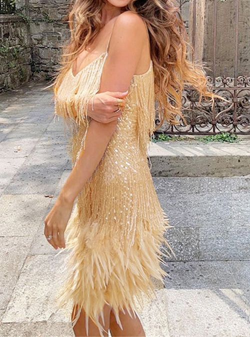 slim fit dress slacks Golden Allure Fringe Dress  SLAYEDBYTEN