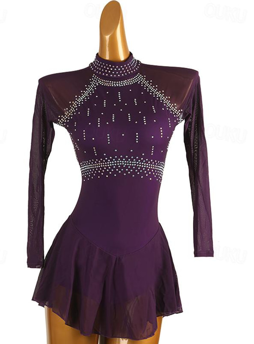 dark purple figure skating dress Amazon.com: Figure Skating Dress Purple-Black Gradient Gradient Mesh  Diamond Competition Performance : Clothing, Shoes & Jewelry
