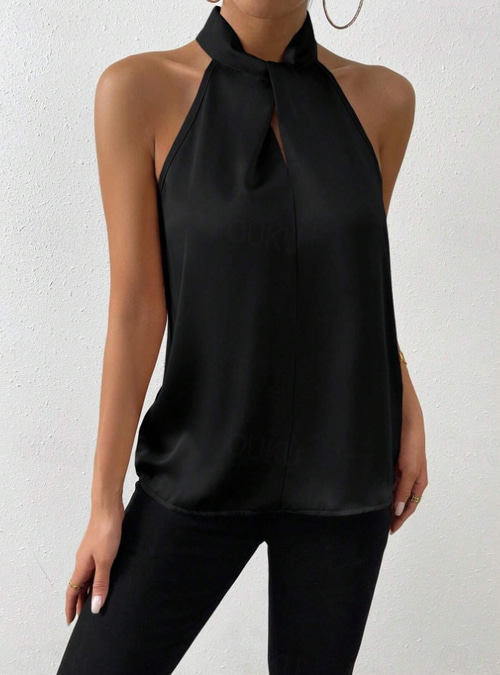 plain black halter top