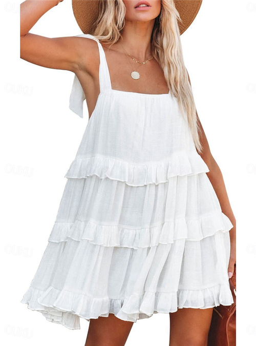 loose graduation dress Zapakasa Women White Satin A Line Midi Graduation Dress Scoop Neck  Engagement Dress main image 1