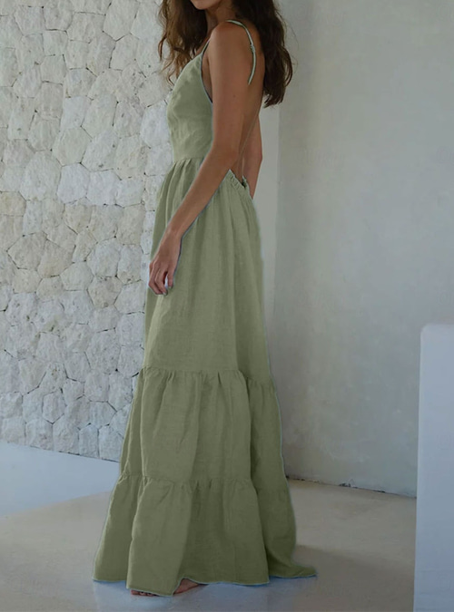 Women's Maxi Dress White Dress Graduation Dress Cotton Linen Dress Strap  Dress Basic Modern Daily Weekend Regular Fit Plain Sleeveless Spaghetti  Strap White Light Green Navy Blue Blue Summer Spring 2026 -