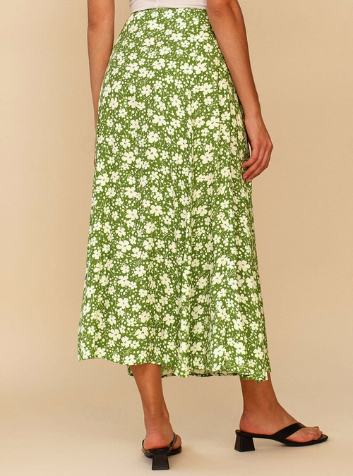 Dames Rok Midi Rokken Afdrukken Grafisch Casual Dagelijks Zomer Polyester Casual Amethist Groen 2024 22.99