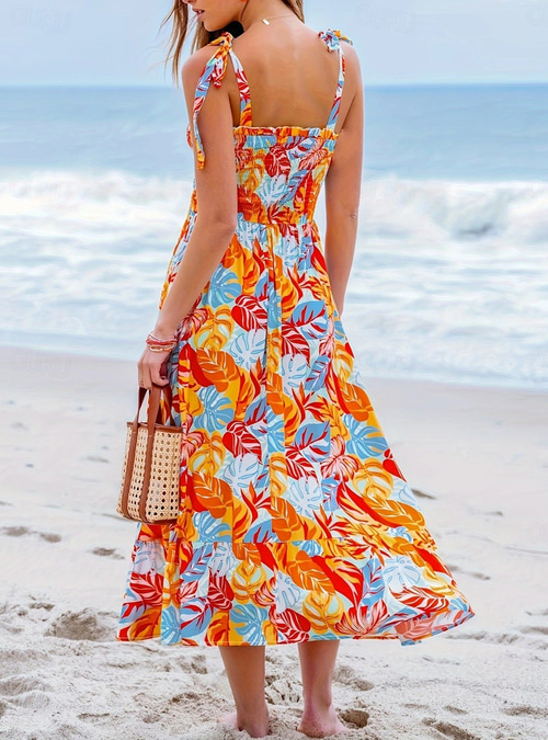 hawaiian off the shoulder maxi dress Off-Shoulder Flounce Maxi Dress in Tropical Print for Vacation