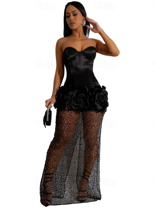 Sheath Prom Dresses Party Dress Homecoming Dress Party Wear Floor Length  Sleeveless Strapless Tulle with Ruched Masquerade Dress to impress 2026 -  kr. 879