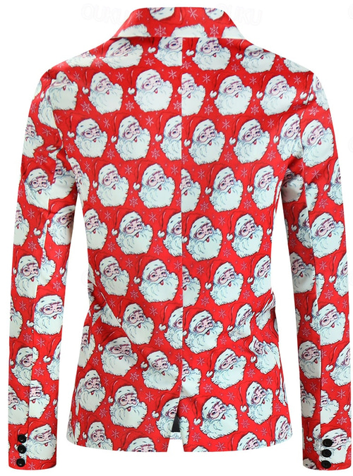 Giacca Natalizia Uomo In Velluto A Coste – Blazer Slim Fit Con Stampa Babbo Natale, Monopetto, Risvolto, Colletto