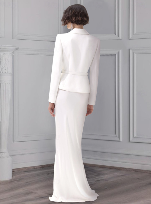 Women's Tuxedo Dress Sheath Column Formal Wedding Guest Satin Stretch Crepe Elegant Long Sleeve Floor Length Peak Lapel 2026 - 150 Women's Tuxedo Dress Sheath Column Formal Wedding Guest Satin Stretch Crepe Elegant Long Sleeve Floor Length Peak Lapel 2026 - 150