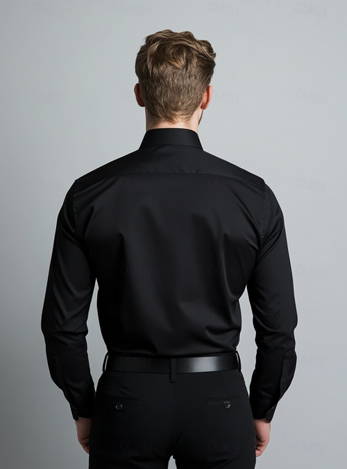 Men's Daily Party Dress Shirt Homecoming Standard Fit Long Sleeve Lapel  Solid Color Polyester Black 2025 2026 -  94