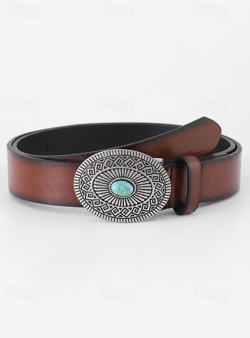 Turquoise Concho Western Belt Faux Leather Cowgirl Belt Adjustable Western Concho Belt Women main image 2