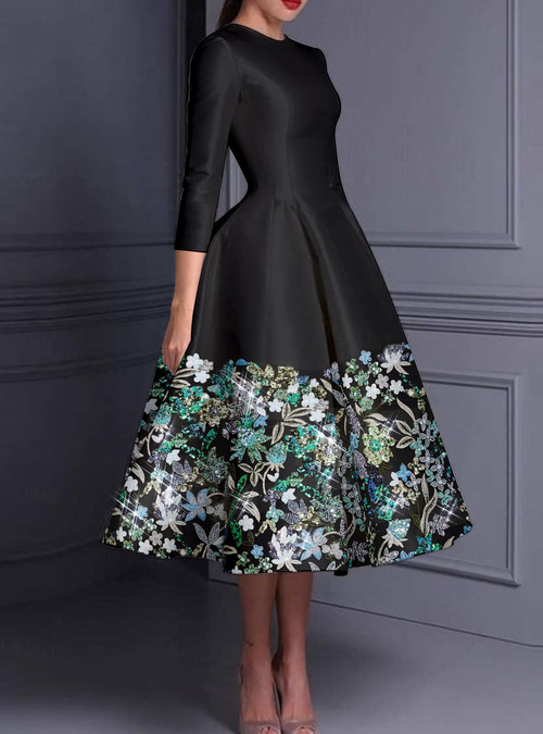 A-Line Ankle Length Beaded Eembroidered Formal Dresses Mother of the Bride Dress  Cocktail Dresses Party Dresses Elegant Long Sleeve Crew Neck Wedding Formal  Satin Taffeta with Slit 2026 - US $179.99