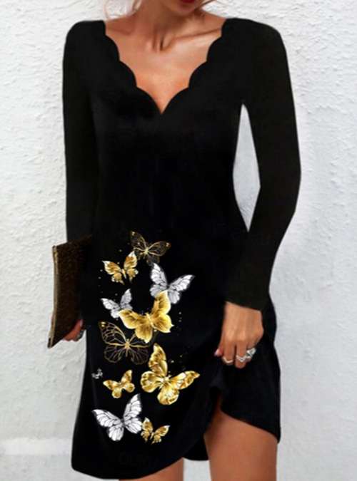 Women's Mini Dress A Line Dress Summer Dress Casual Daily Regular Fit  Graphic Long Sleeve V Neck White Yellow Purple Gold Summer 2026 -  85
